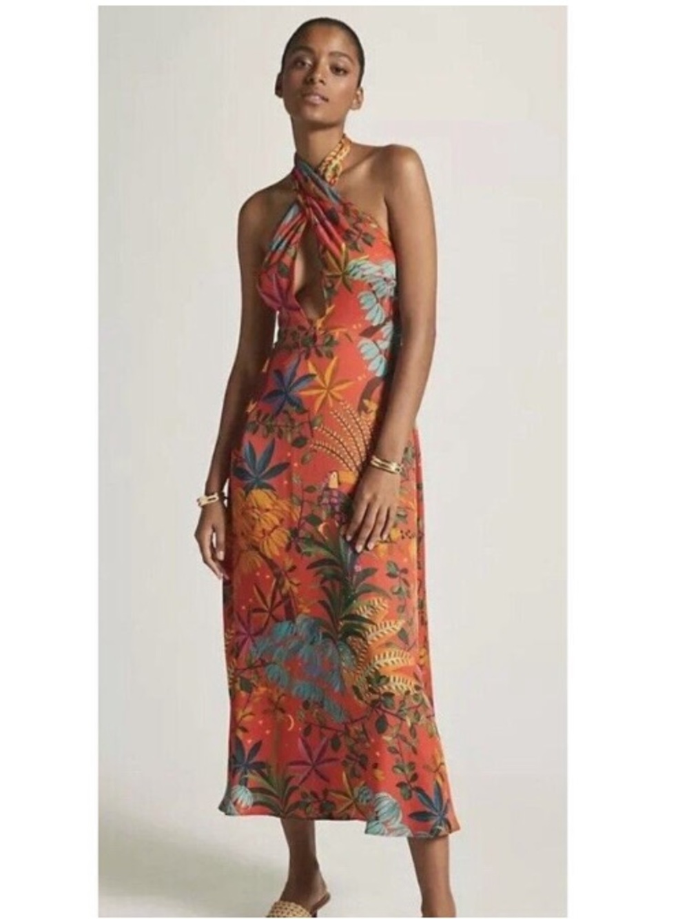 Anthropologie Farm Rio Cross Halter Dress in Toucan Tropical Print XS
